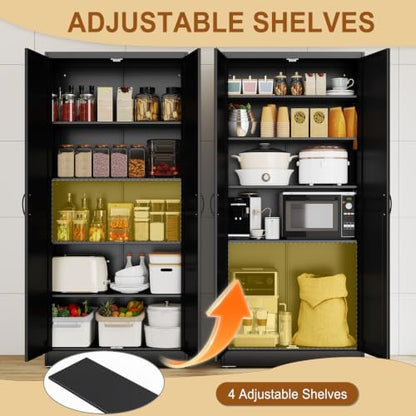 71" Metal Kitchen Pantry Storage Cabinet with 2 Doors and 4 Adjustable Shelves,White Farmhouse Pantry Cabinet,Steel Garage Tool Cabinet Freestanding Cupboard for Kitchen,Dinning Living Room
