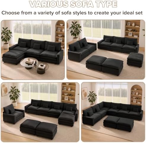 96" Modular Sectional Sofa, Cloud Couch Sectional with 2 Corners & Ottoman