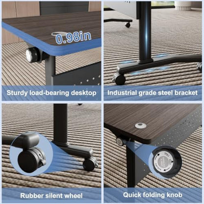 Folding Conference Room Tables with Wheels, Walnut 2Pack Training Tables
