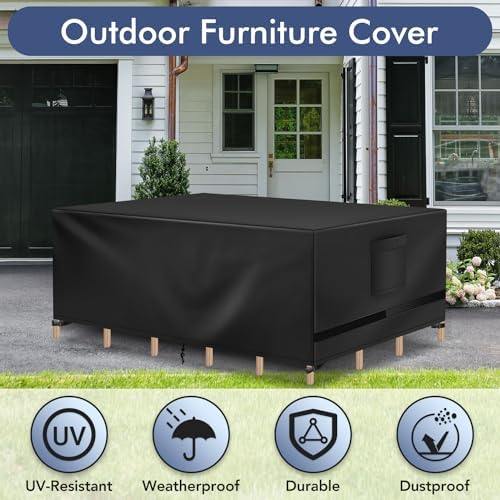 Richwon Patio Furniture Covers - Waterproof Rectangle, Heavy Duty for Outdoor Sectional Set 74"L x 47"W x 28"H, Black