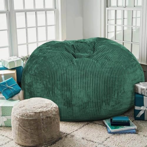 Bean Bag Chair, 4FT Round Memory Foam Filled Bean Bag for Teens & Kids, Ultra Soft Faux Fur Fabric Bean Bag Chairs for Playroom, Living Room, Bedroom, Dark Green