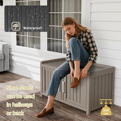 2 Doors Outdoor Shoe Storage Cabinet Waterproof for Entryway, Hallway, Gray
