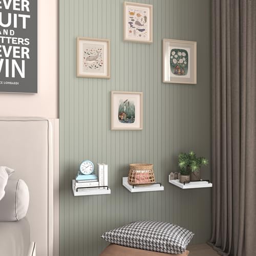 RYOFOBETTO Small Floating Shelf, 6 X 6 Inches Farmhouse Wall Shelves for Living Room, Bedroom, Picture Frames, Plants, Kitchen, Set of 3 (White and Black)