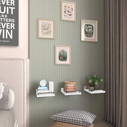 RYOFOBETTO Small Floating Shelf, 6 X 6 Inches Farmhouse Wall Shelves for Living Room, Bedroom, Picture Frames, Plants, Kitchen, Set of 3 (White and Black)