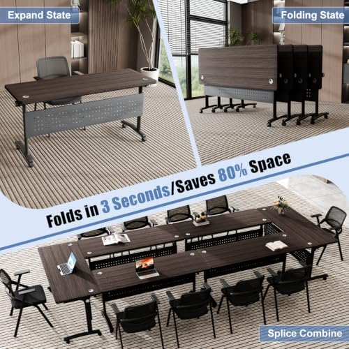 Folding Conference Room Tables with Wheels, Walnut 2Pack Training Tables