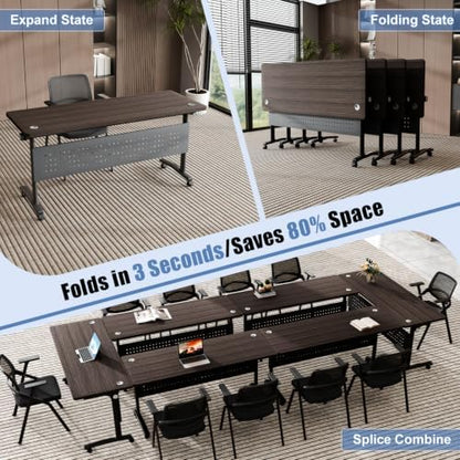 Folding Conference Room Tables with Wheels, Walnut 2Pack Training Tables