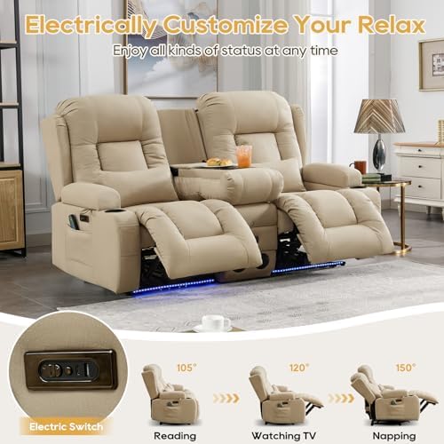 IPKIG Power Loveseat Recliner Sofa with Flip Back Console, 67" - 3 Seat