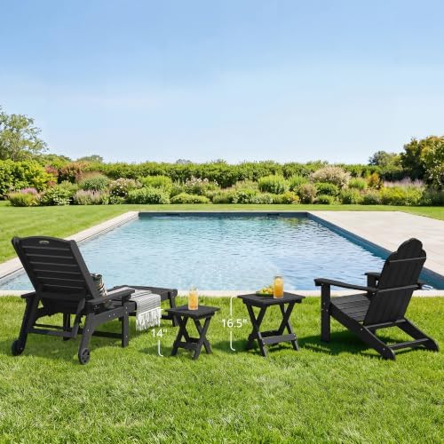 LUE BONA Folding Outdoor Side Table, 16.5 in HDPS Patio End Table, Black