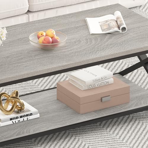 HSH 39" Rectangle Coffee Table with Storage for Living Room, Grey Oak