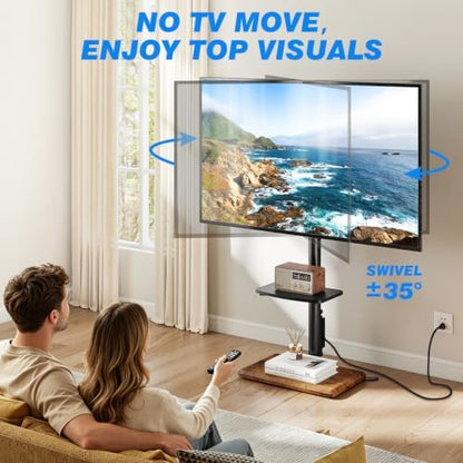 Rfiver Floor TV Stand with Power Outlet for 32-65 inch TVs up to 88 lbs, Swivel TV Mount Stand with Height Adjustment and Oak Wood Base for Bedroom, Office, Corner, Max VESA 400x400mm