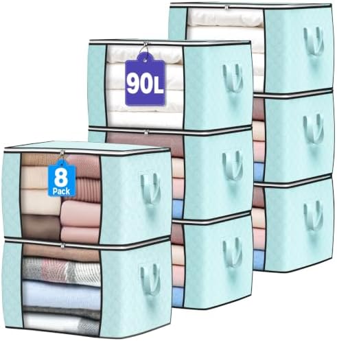 90L Large Storage Bags, 8 Pack Clothes Storage Bins Closet Organizers