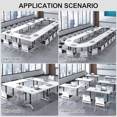 Folding Conference Room Tables with Wheels, White 8Pack Training Tables