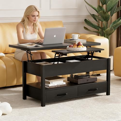 SYESWAY 42'' Lift Top Coffee Table with Storage Drawers, Black