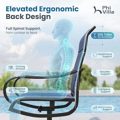 PHI VILLA Outdoor Dining Set for 8, Metal Table & Padded Swivel Chairs，Blue