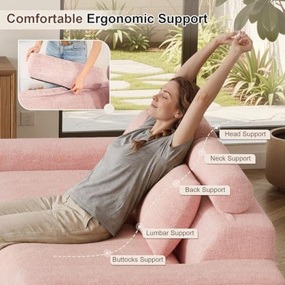 Luxanimarion 75'' Small Boneless Cloud Loveseat Sofa Set 2, No Assembly Required Couches Includes 4 pcs Pillows for Apartment, Living Room, Bedroom(Adjustable Headrest)
