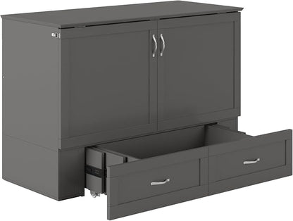 AFI Hamilton Full Murphy Bed Chest with Mattress, Storage, and Built-in Charger in Grey