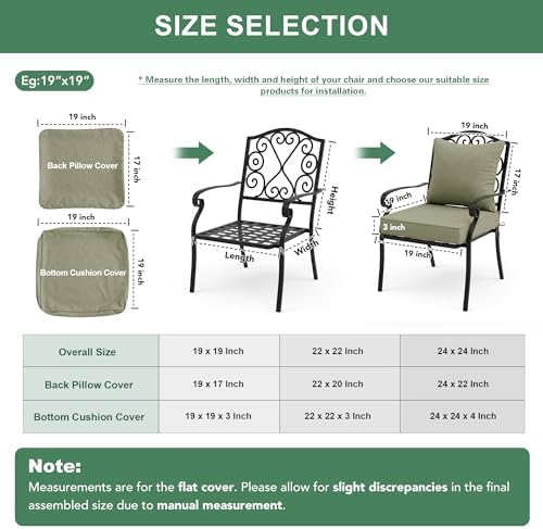 Water Resistant Outdoor Chair Cushions, Faux Linen Backrest and Deep Seat Cushion Set with Ties, Removable Cover, Non-Slip Bottom for Patio Furniture, 24 x 24 Inch, Mocca Green, Set of 2