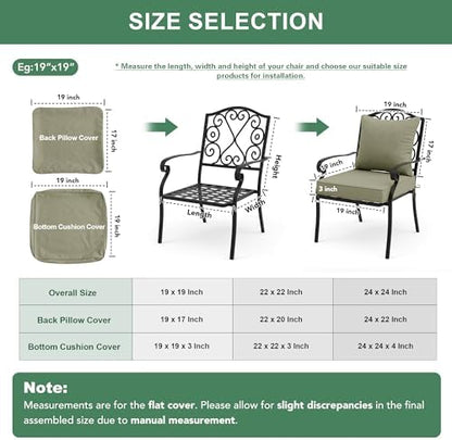 Water Resistant Outdoor Chair Cushions, Faux Linen Backrest and Deep Seat Cushion Set with Ties, Removable Cover, Non-Slip Bottom for Patio Furniture, 24 x 24 Inch, Mocca Green, Set of 2
