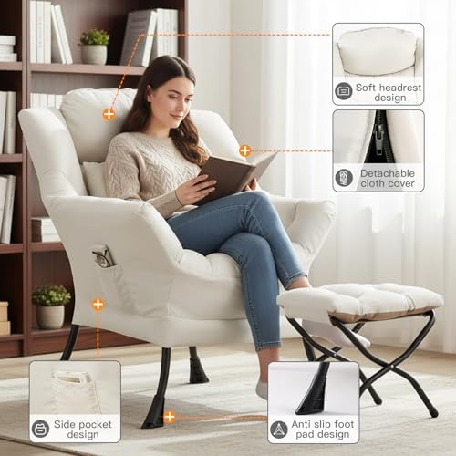 Lazy Chair with Ottoman, Comfy Reading Chair for Bedroom