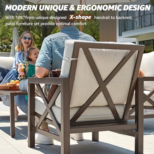 4 Piece Patio Outdoor Furniture Set with 2 Motion Rocking Chairs, Beige
