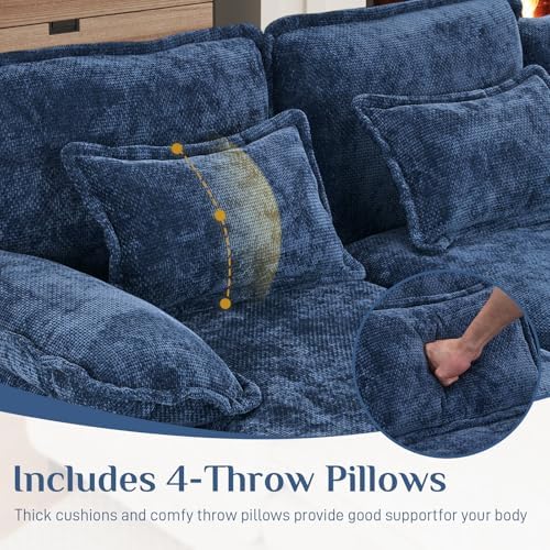 OUYESSIR 132" U Shaped Cloud Sectional Couch with USB Port, Dark Blue