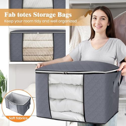90L Clothes Storage, Foldable Thick Fabric Blanket Storage Bags