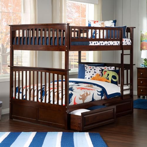 AFI, Columbia Bunk Bed Full Over Full with Raised Panel Bed Drawers, Walnut