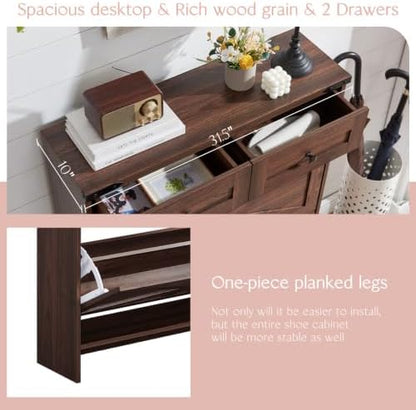 Barnyatoh Farmhouse Shoe Cabinet with 2 Flip Drawers & 2 Storage Drawers