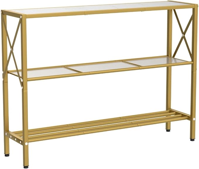 Hoctieon Gold Console Table, 3 Tier Entryway Table with Shelves, Narrow Sofa Table for Hallway, Living Room, Foyer, Office, 42" x 12", Gold and White