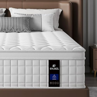 EVLWZL Queen Mattress, 12 Inch Queen Size Mattresses in a Box with Memory Foam Hybrid, Individual Pocket Spring for Provide Support and Improve Sleep,Medium Firm(White)