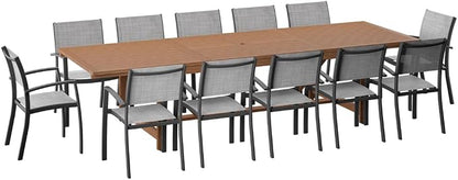 Amazonia Franklin 13-Piece Teak Finish Wood and Aluminum Rectangular Extendable Patio Dining Set | Ideal for Outdoors and Indoors