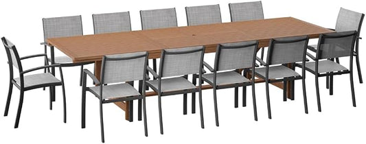 Amazonia Franklin 13-Piece Teak Finish Wood and Aluminum Rectangular Extendable Patio Dining Set | Ideal for Outdoors and Indoors