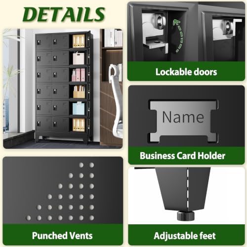 18 Doors Metal Storage Lockers Cabinet for Employees,71" Employees File Storage Locker Cabinets with 18 Lockable Doors and Lock,Tall Steel Looker Cabinet for Gym, School,Office,Stuff,Black