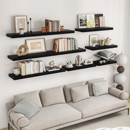 RICHFOCUS 72Inch Floating Shelves for Wall 1Pack, Black, 8" Deep