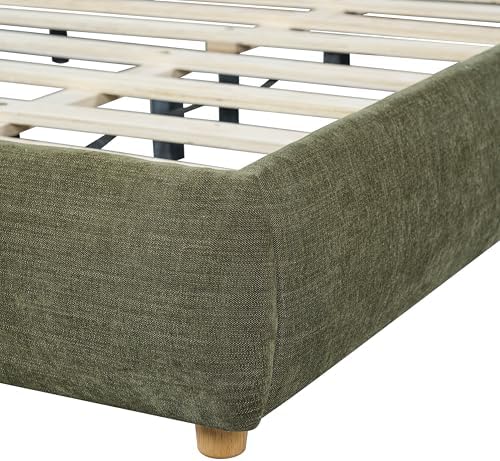 Merax California King Chenille Platform Bed with 2 Pillows, Olive Green