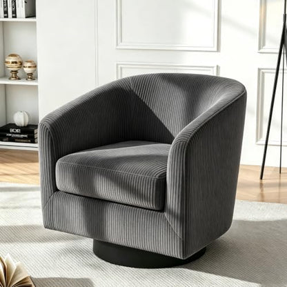 Swivel Barrel Chairs Set of 4, Corduroy Accent Chair, Gray