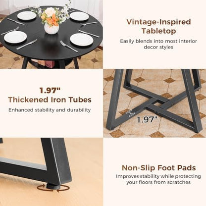 42" Round Dining Table for 2–4, Small Kitchen Table with Storage