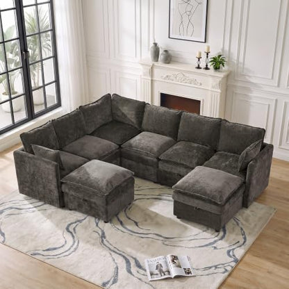Modular Sectional Storage Sofa, 105" Cloud Deep Seat V-Shaped Couch, Brown