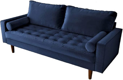 Container Furniture Direct Womble Mid Century Modern Soft Velvet Upholstered Tufted Seat with Bolster Pillows, Loveseat, Sofa, Misty Blue