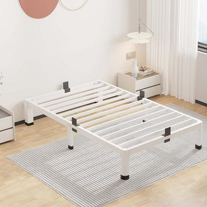 ROIL 10 Inch White Twin Bed Frame Low Profile with Rounded Corner