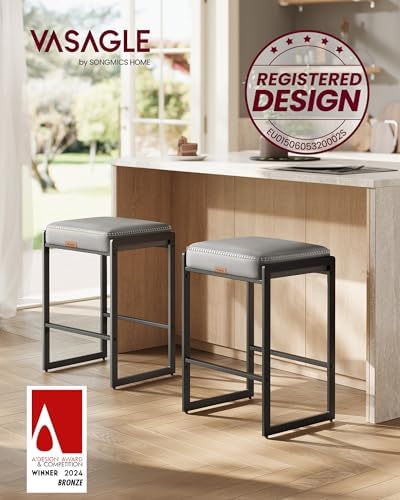VASAGLE Bar Stools Set of 2, Counter Height, PU Leather, 26-Inch