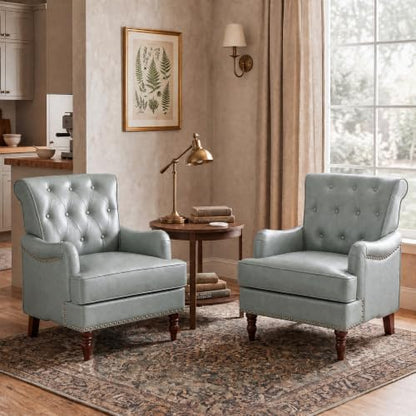 Faux Leather Living Room Chairs (Set of 2) with Rivet Trim