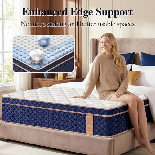 14 Inch King Mattress, Hybrid Mattresses in a Box with Gel Memory Foam, Pressure Relief & Medium Firm for Back & Side Sleepers, CertiPUR-US Certified, Fiberglass-Free, 365-Night Trial
