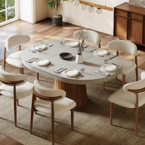 homary Extendable Dining Table for 6 Round to Oval 39"-55", Solid Wood Kitchen Table for 4-6 People, Space-Saving Design for Small Spaces & Family Gatherings