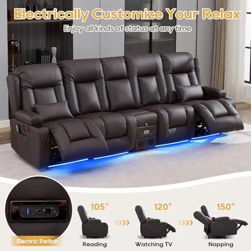 IPKIG Power Loveseat Recliner Sofa with Flip Back Console, 110.9" - 5 Seat