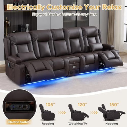 IPKIG Power Loveseat Recliner Sofa with Flip Back Console, 110.9" - 5 Seat