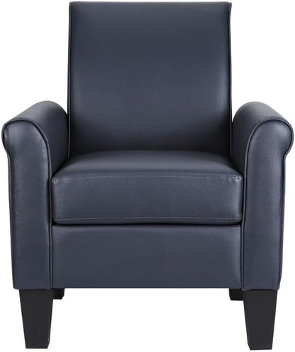 Mid-Century Modern Leather Accent Chairs Overstuffed Leather Living Room Chair Upholstered Comfortable Club Chair PU Leather Armchair for Bedroom Office Waiting Room -Dark Blue