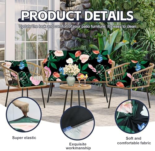 8Pcs Patio Cushion Covers, Outdoor Stretch Cushion Covers, Washable