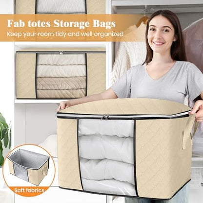 90L Clothes Storage, Foldable Thick Fabric Blanket Storage Bags