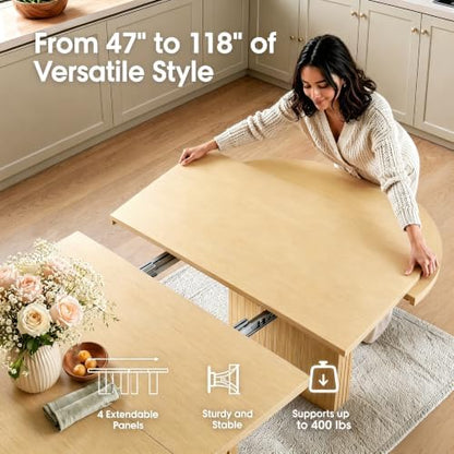 47in-118 in Extendable Dining Table for 4-12, Oval Expandable Kitchen Table